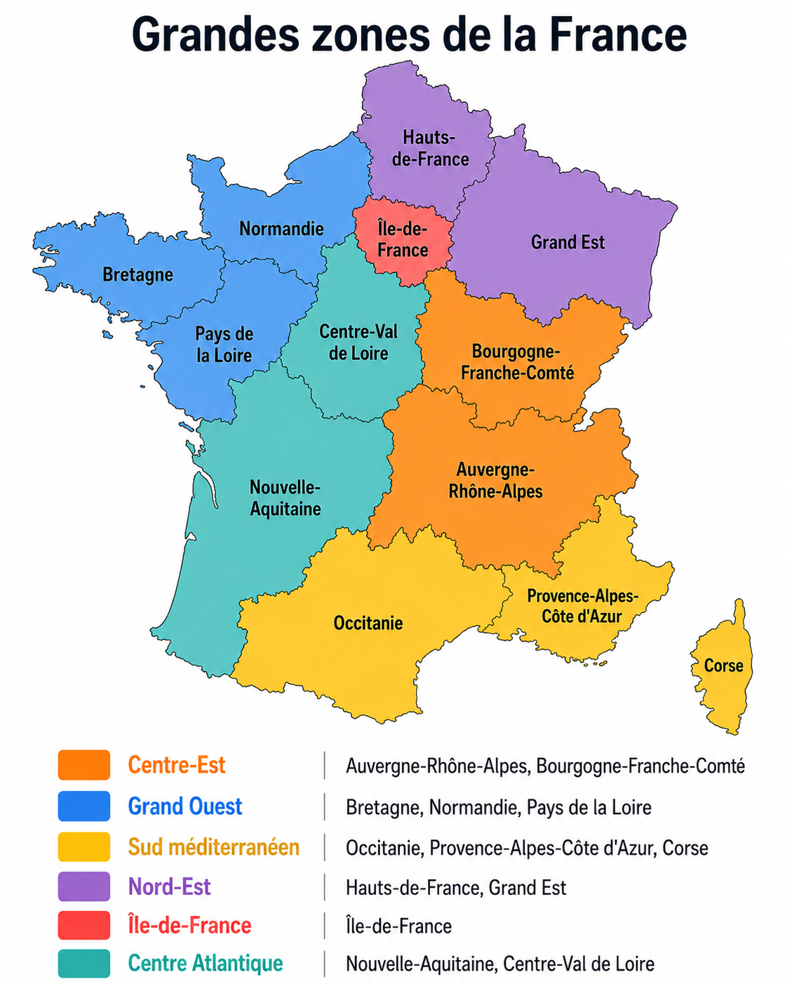 Carte des six grandes zones commerciales NoriaLeads en France